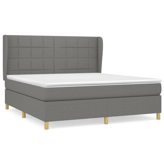 vidaXL Κρεβάτι Boxspring με Στρώμα Σκούρο Γκρι 180x200 εκ Υφασμάτιν