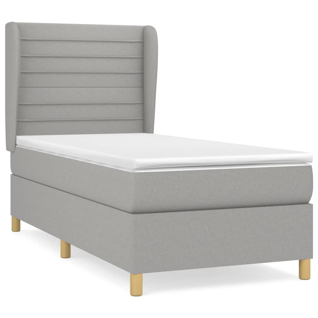 vidaXL Κρεβάτι Boxspring με Στρώμα Ανοιχτό Γκρι 90x190 εκ. Υφασμάτινο