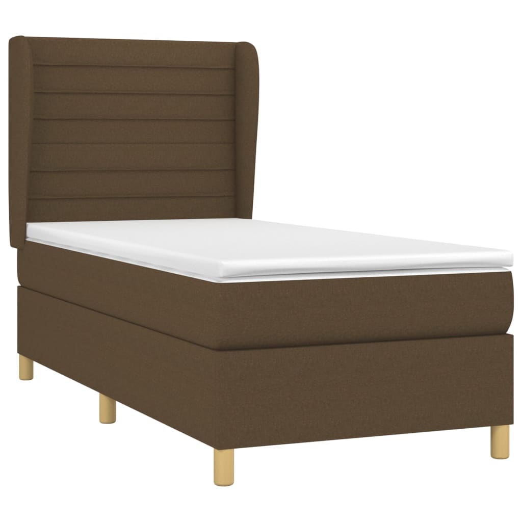 vidaXL Κρεβάτι Boxspring με Στρώμα Σκούρο Καφέ 90x200 εκ. Υφασμάτινο