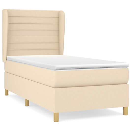 vidaXL Κρεβάτι Boxspring με Στρώμα Κρεμ 100 x 200 εκ. Υφασμάτινο