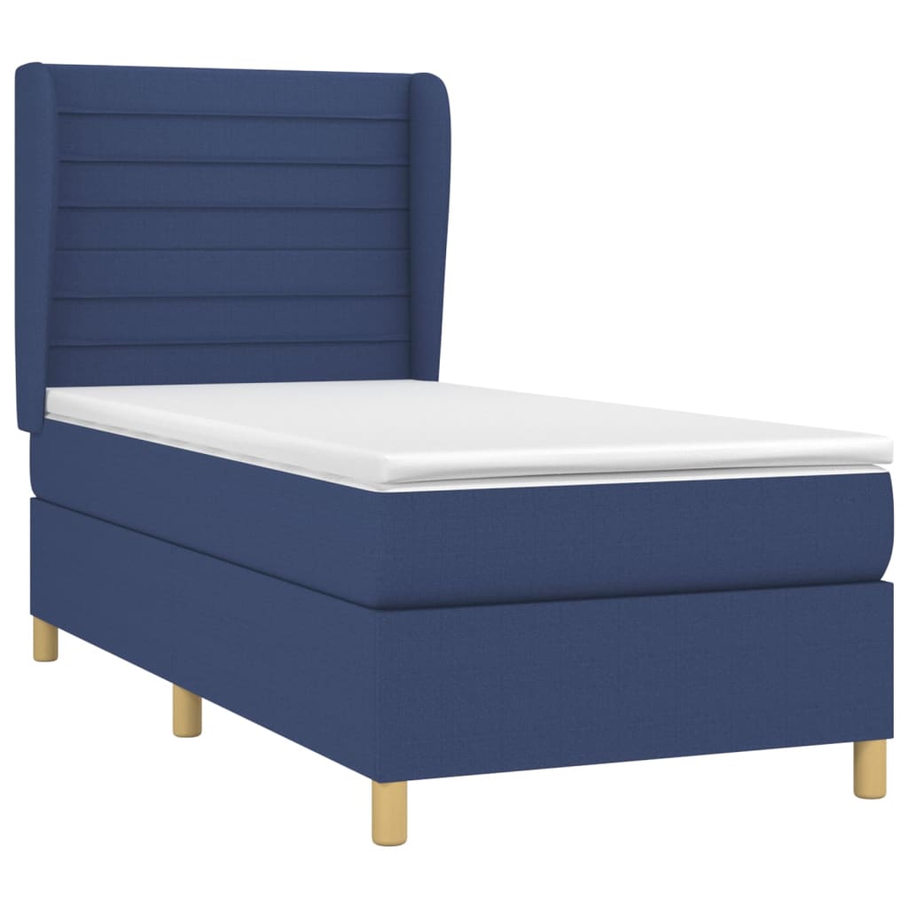 vidaXL Κρεβάτι Boxspring με Στρώμα Μπλε 100 x 200 εκ. Υφασμάτινο