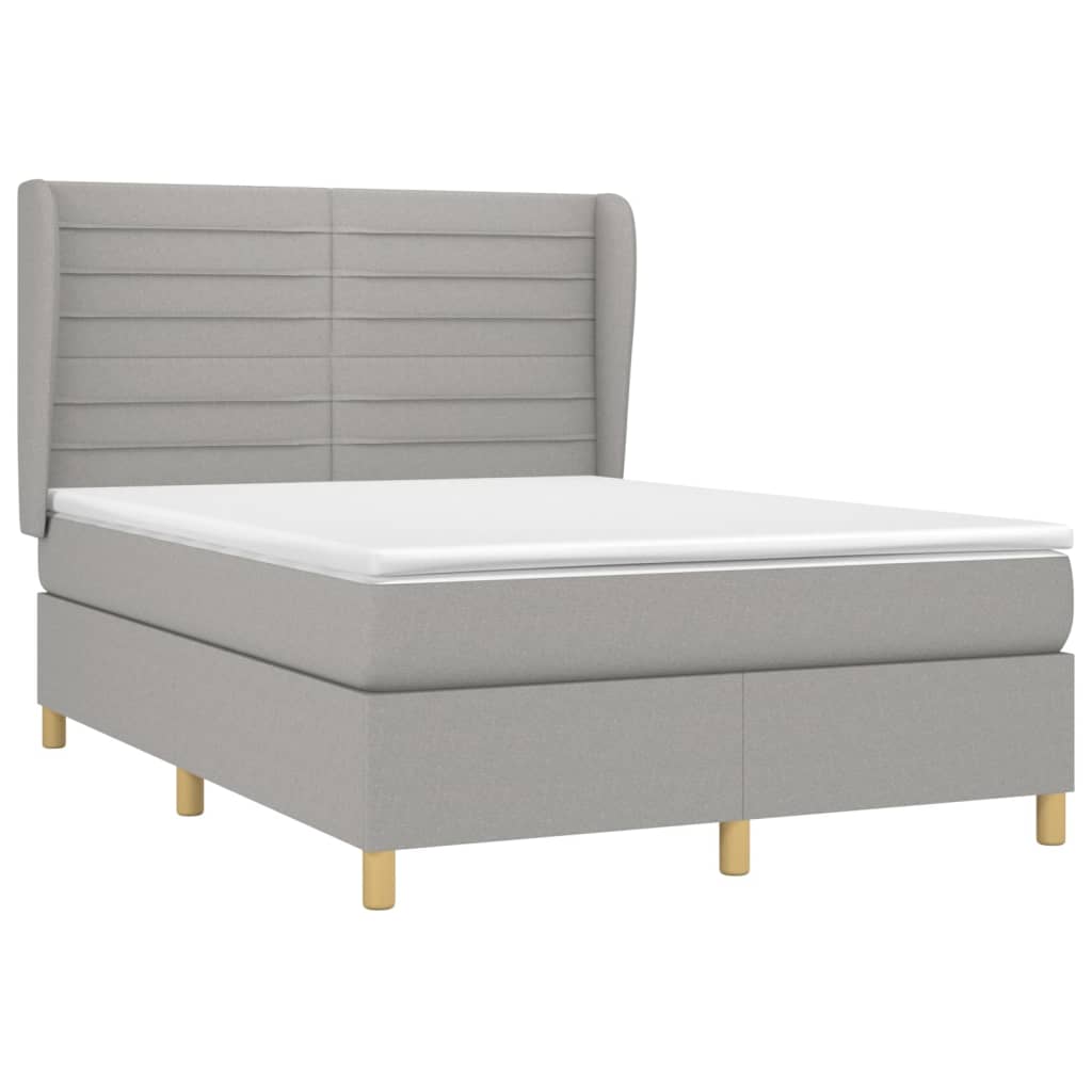 vidaXL Κρεβάτι Boxspring με Στρώμα Ανοιχτό Γκρι 140x190 εκ. Υφασμάτινο