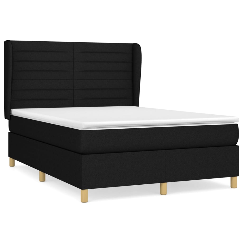 vidaXL Κρεβάτι Boxspring με Στρώμα Μαύρο 140x200 εκ. Υφασμάτινο