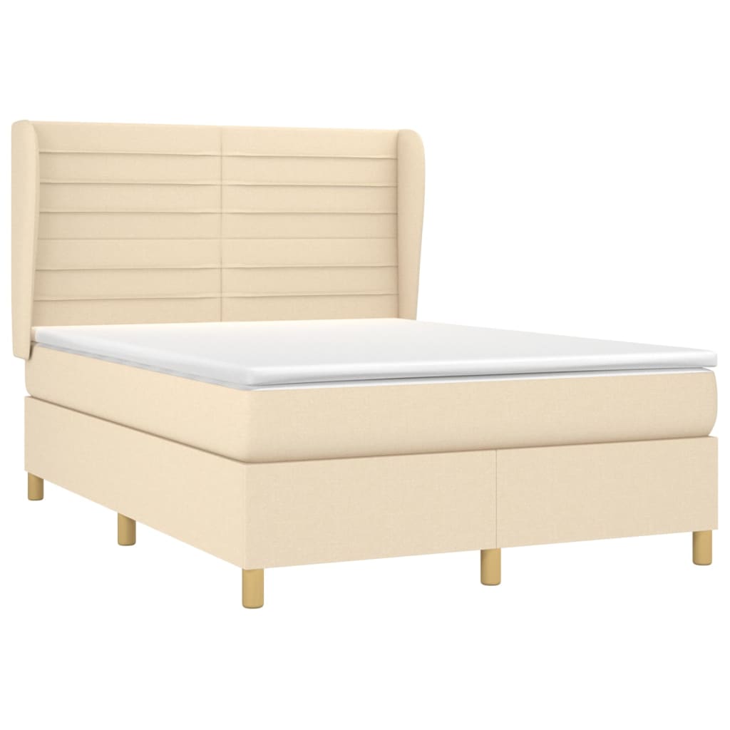 vidaXL Κρεβάτι Boxspring με Στρώμα Κρεμ 140x200 εκ. Υφασμάτινο