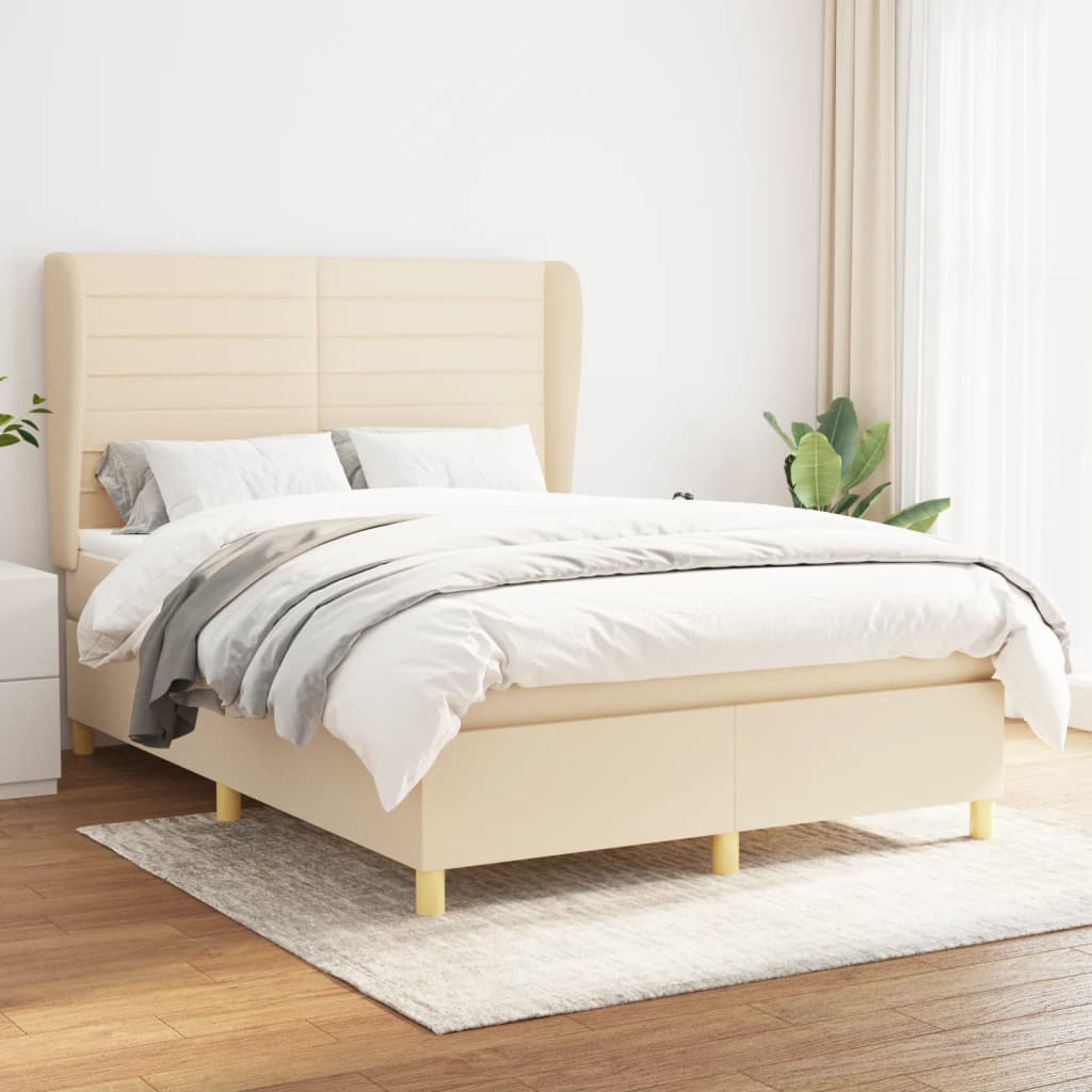 vidaXL Κρεβάτι Boxspring με Στρώμα Κρεμ 140x200 εκ. Υφασμάτινο
