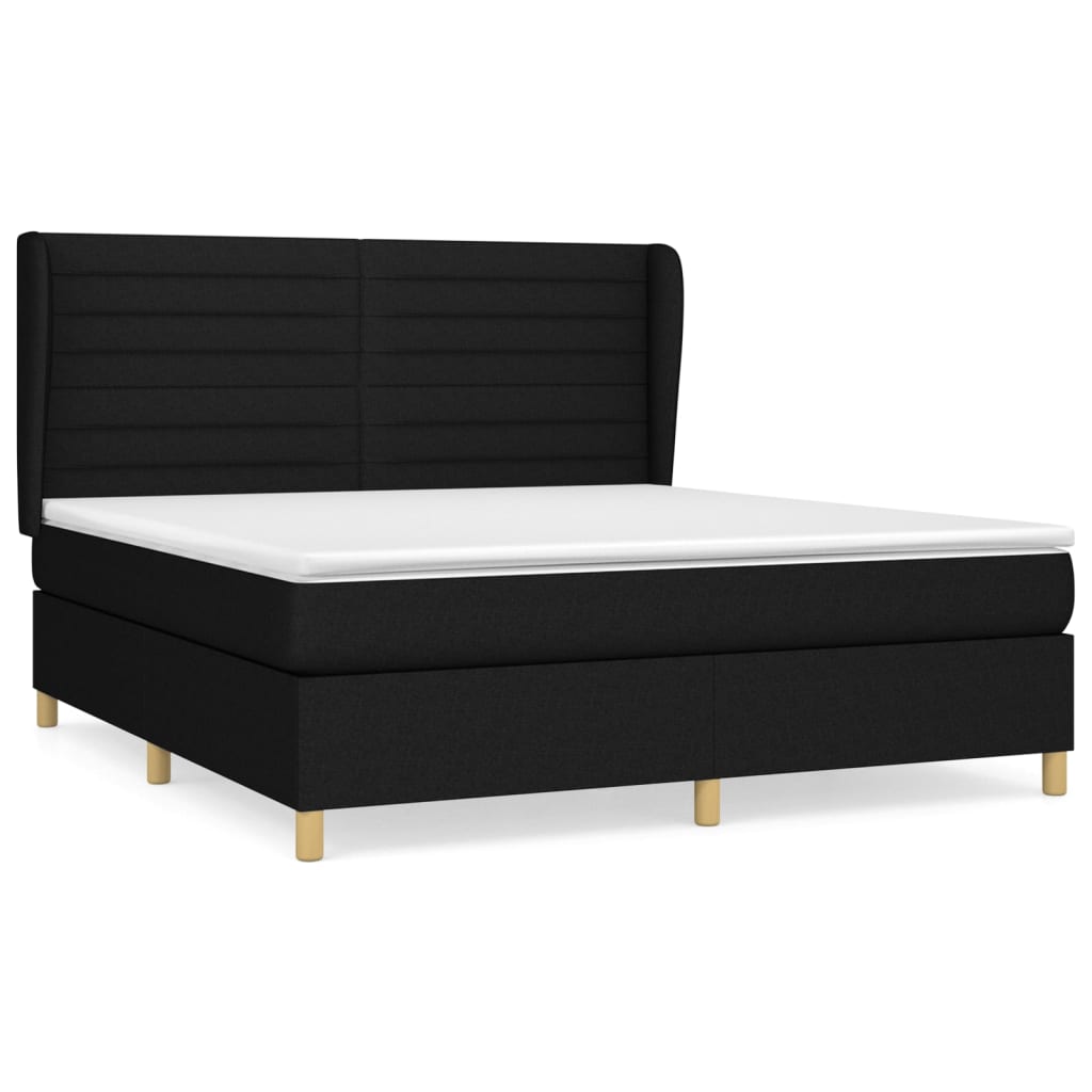 vidaXL Κρεβάτι Boxspring με Στρώμα Μαύρο 180x200 εκ. Υφασμάτινο