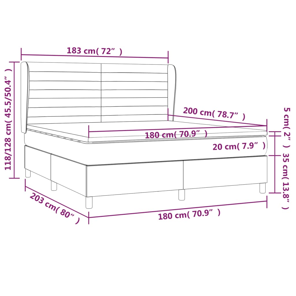 vidaXL Κρεβάτι Boxspring με Στρώμα Κρεμ 180x200 εκ. Υφασμάτινο