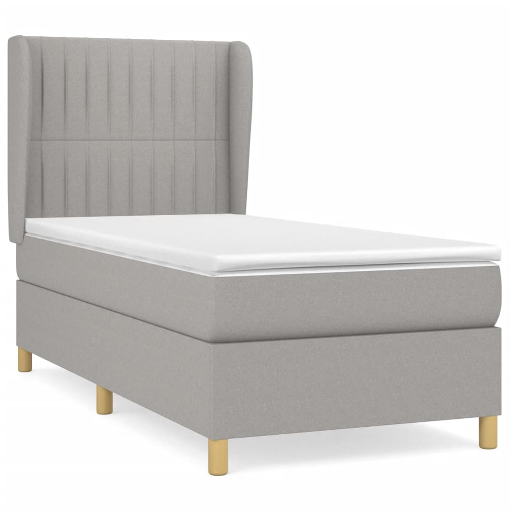 vidaXL Κρεβάτι Boxspring με Στρώμα Ανοιχτό Γκρι 90x190 εκ. Υφασμάτινο