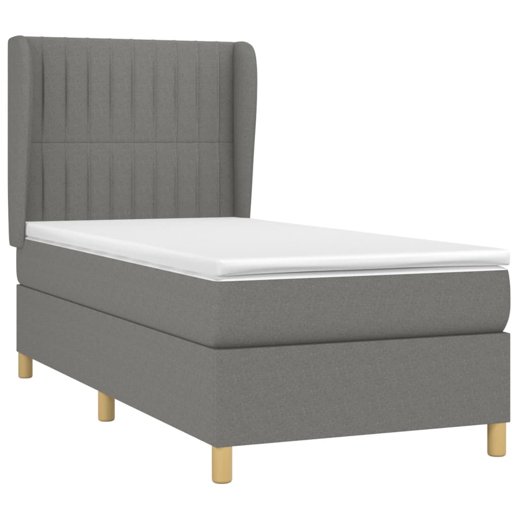 vidaXL Κρεβάτι Boxspring με Στρώμα Σκούρο Γκρι 90x190 εκ. Υφασμάτινο
