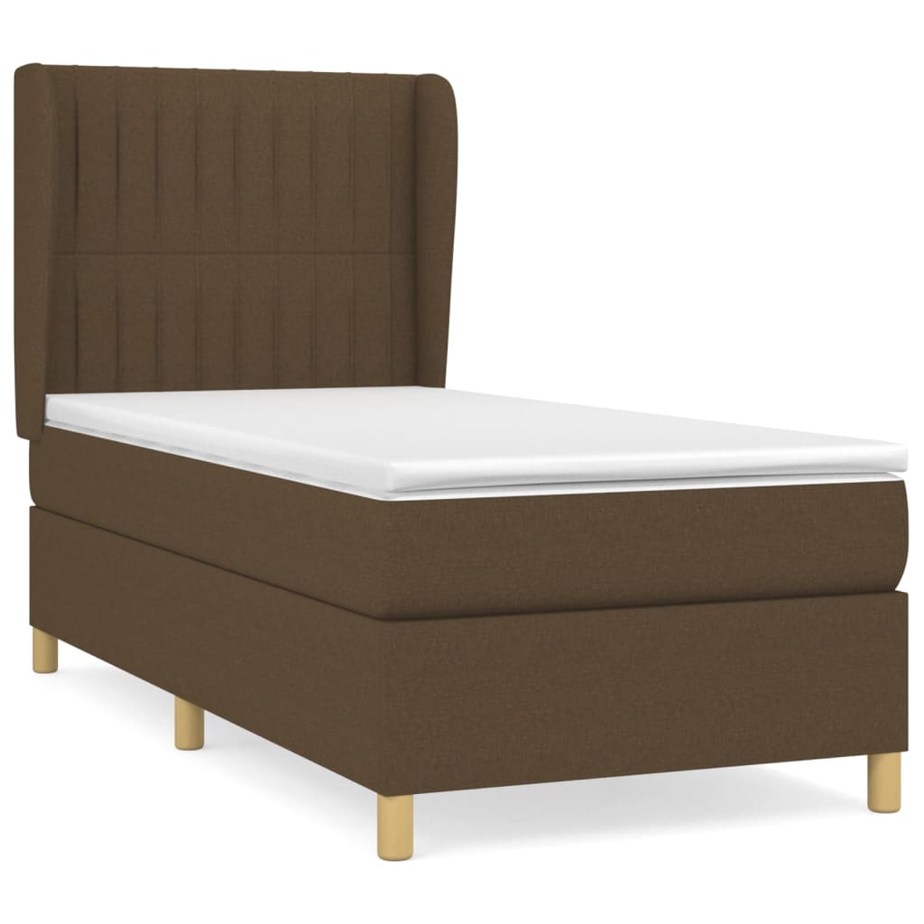 vidaXL Κρεβάτι Boxspring με Στρώμα Σκούρο Καφέ 90x190 εκ. Υφασμάτινο
