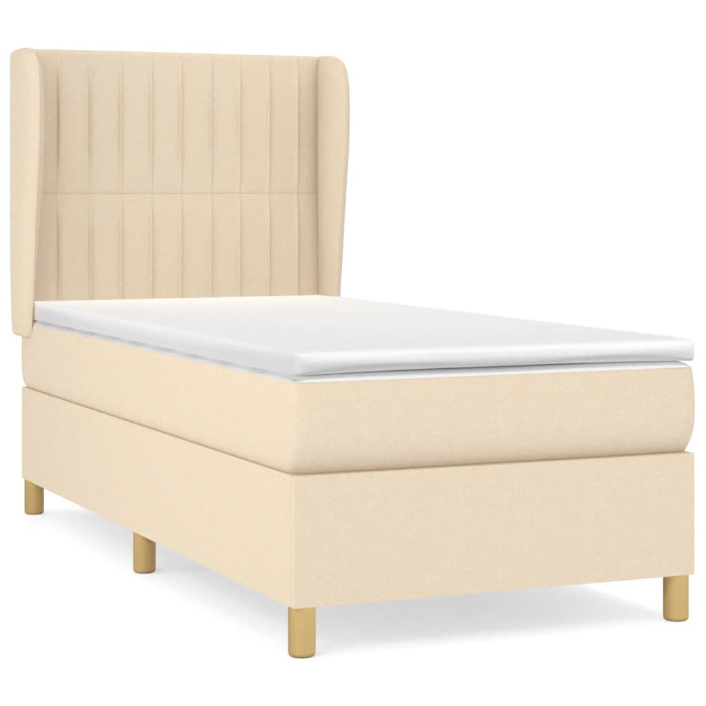 vidaXL Κρεβάτι Boxspring με Στρώμα Κρεμ 100 x 200 εκ. Υφασμάτινο