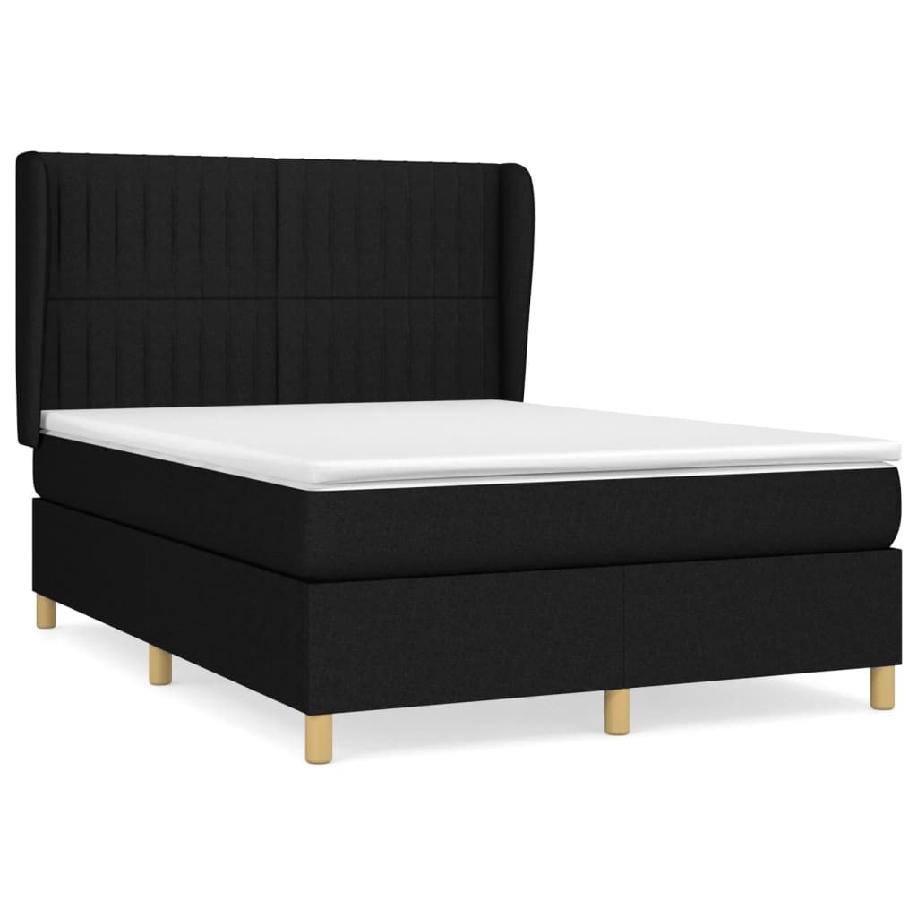 vidaXL Κρεβάτι Boxspring με Στρώμα Μαύρο 140x190 εκ. Υφασμάτινο