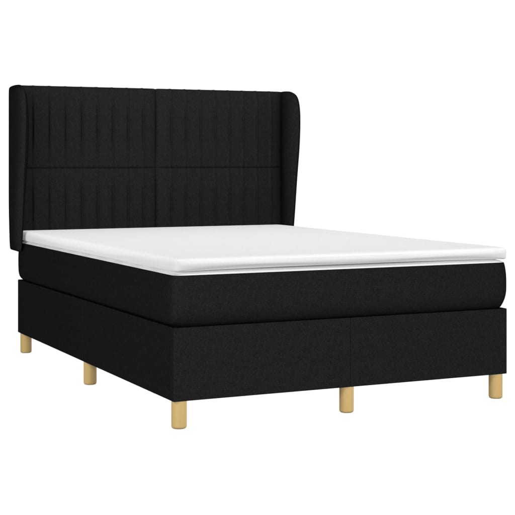vidaXL Κρεβάτι Boxspring με Στρώμα Μαύρο 140x190 εκ. Υφασμάτινο