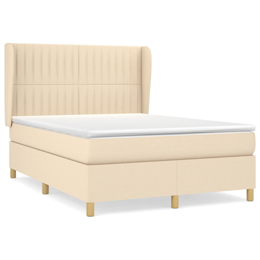 vidaXL Κρεβάτι Boxspring με Στρώμα Κρεμ 140x190 εκ. Υφασμάτινο