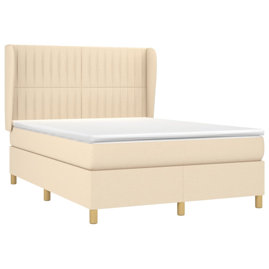 vidaXL Κρεβάτι Boxspring με Στρώμα Κρεμ 140x200 εκ. Υφασμάτινο