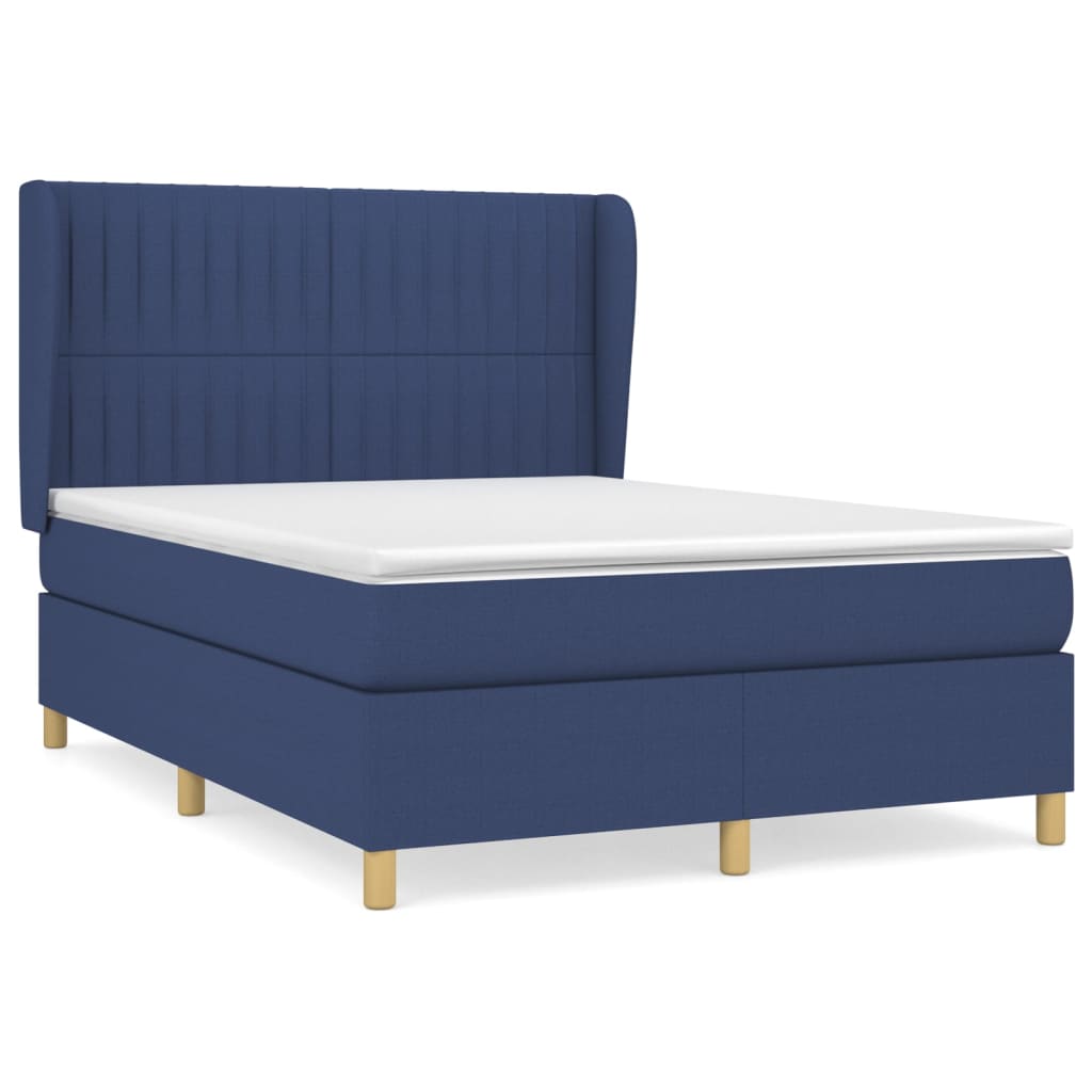 vidaXL Κρεβάτι Boxspring με Στρώμα Μπλε 140x200 εκ. Υφασμάτινο