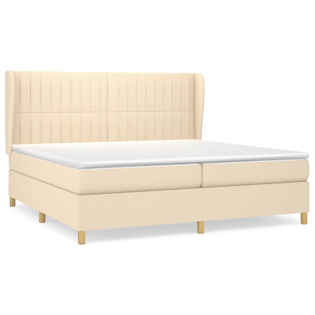 vidaXL Κρεβάτι Boxspring με Στρώμα Κρεμ 200x200 εκ. Υφασμάτινο
