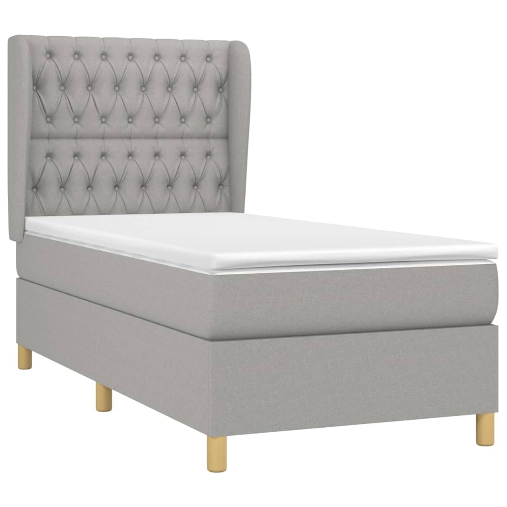vidaXL Κρεβάτι Boxspring με Στρώμα Ανοιχτό Γκρι 90x190 εκ. Υφασμάτινο