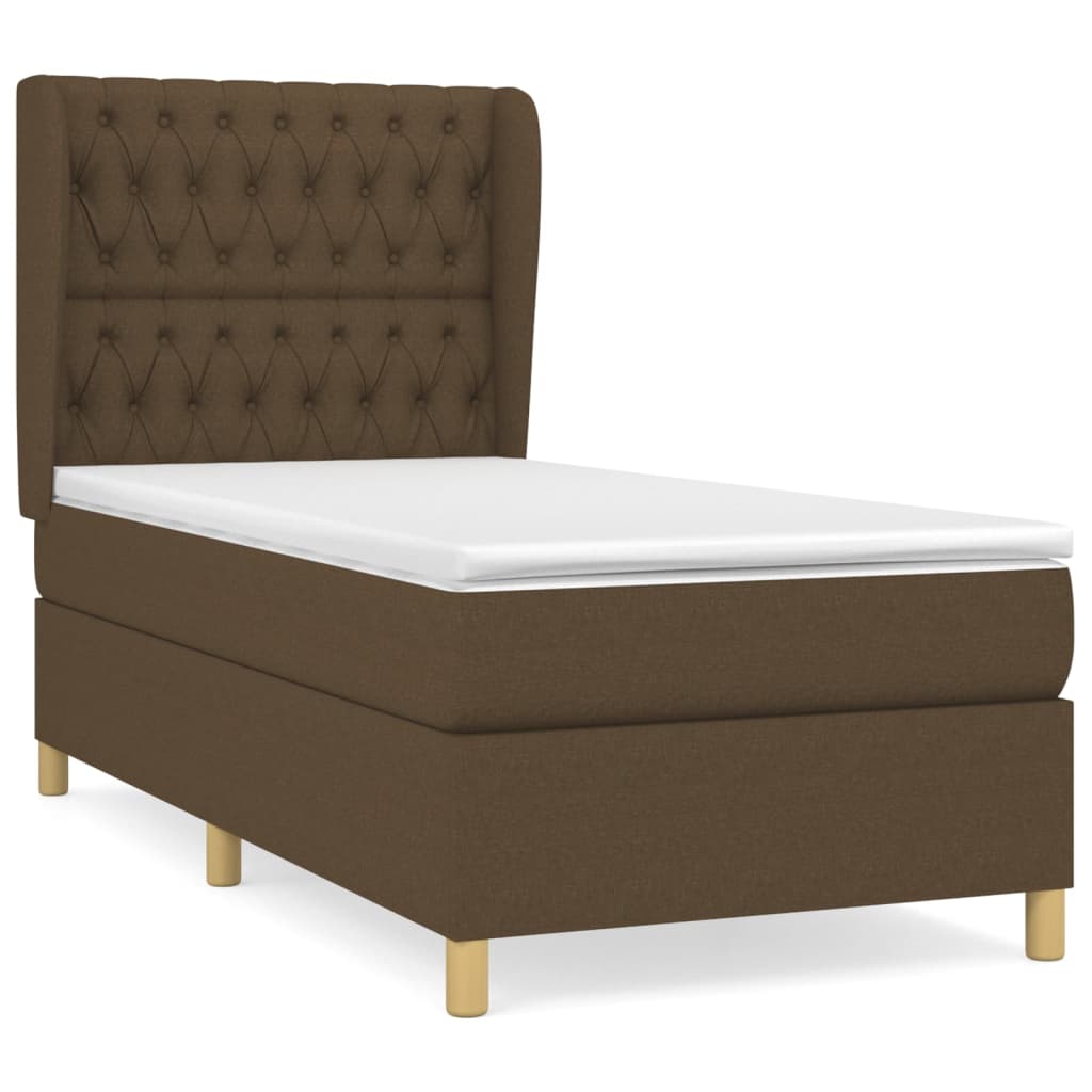 vidaXL Κρεβάτι Boxspring με Στρώμα Σκούρο Καφέ 90x190 εκ. Υφασμάτινο