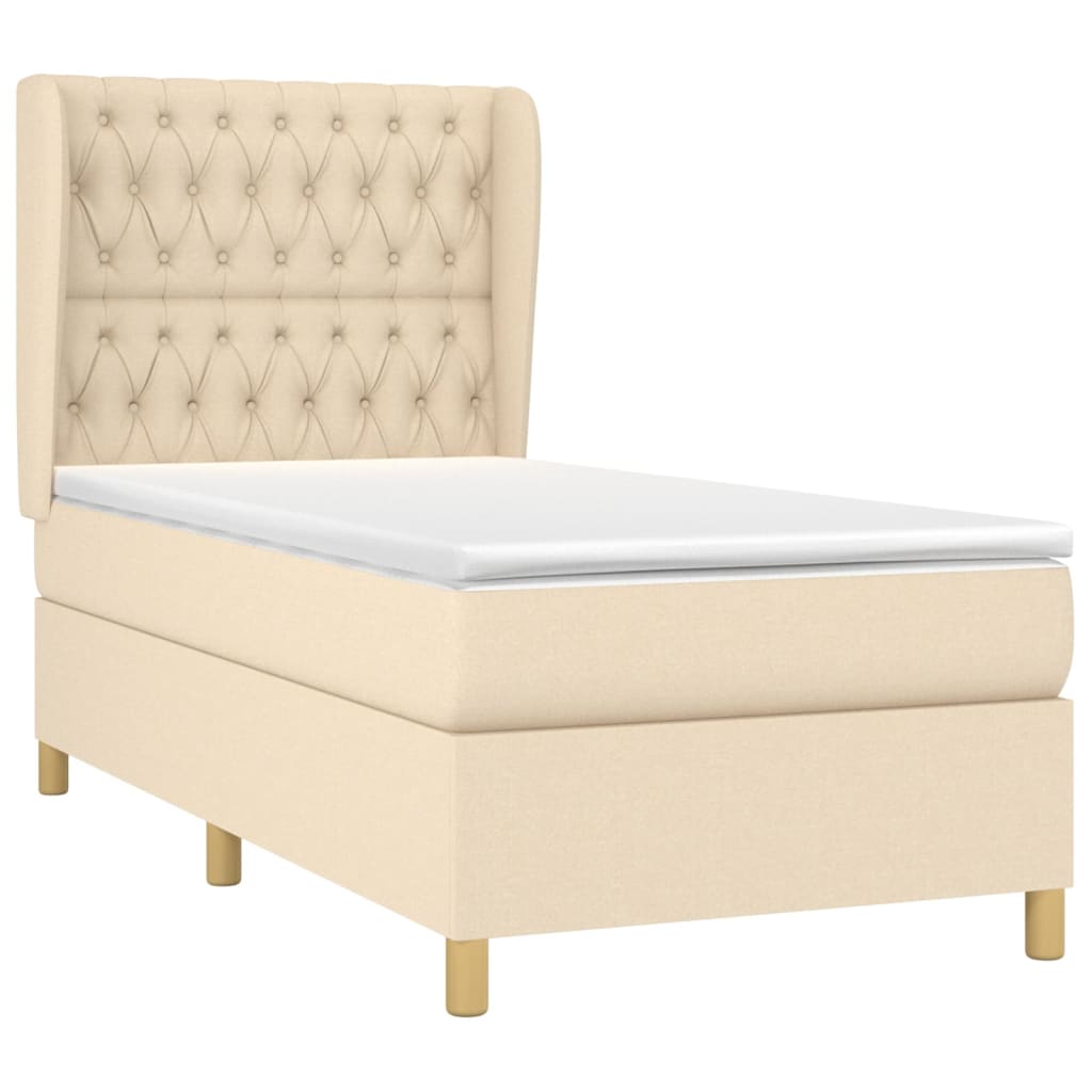 vidaXL Κρεβάτι Boxspring με Στρώμα Κρεμ 90x200 εκ.Υφασμάτινο