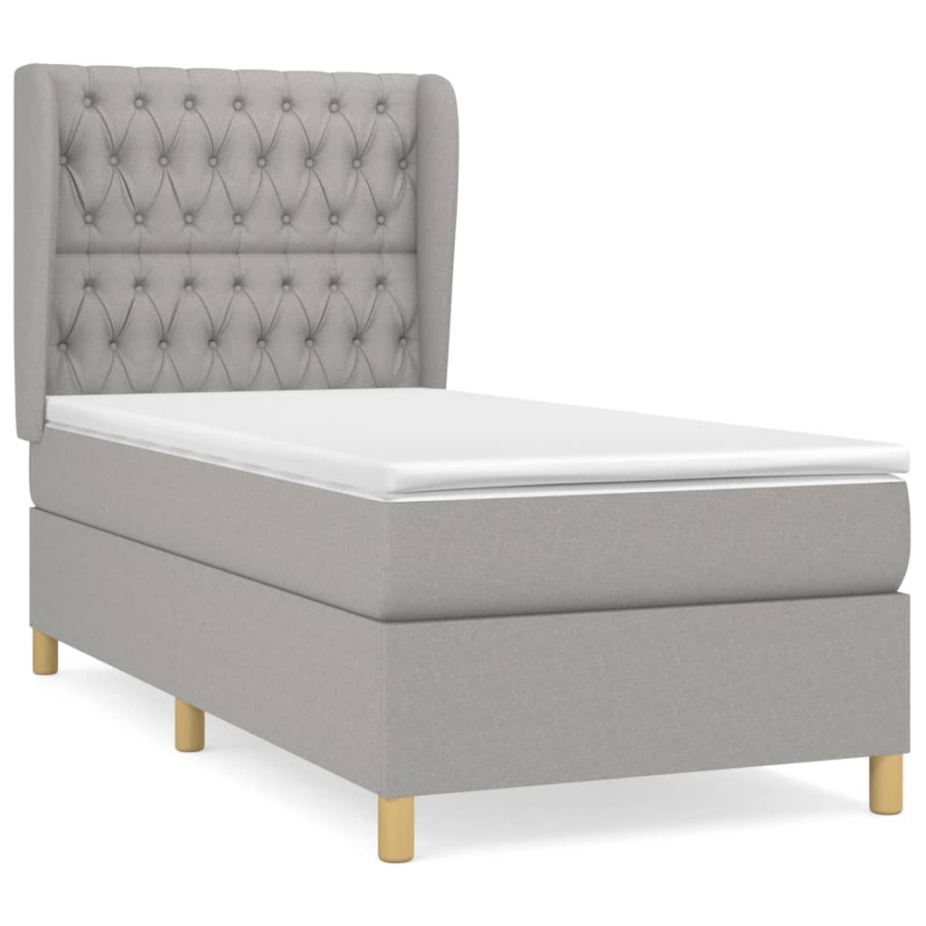 vidaXL Κρεβάτι Boxspring με Στρώμα Ανοιχτό Γκρι 100x200 εκ. Υφασμάτινο