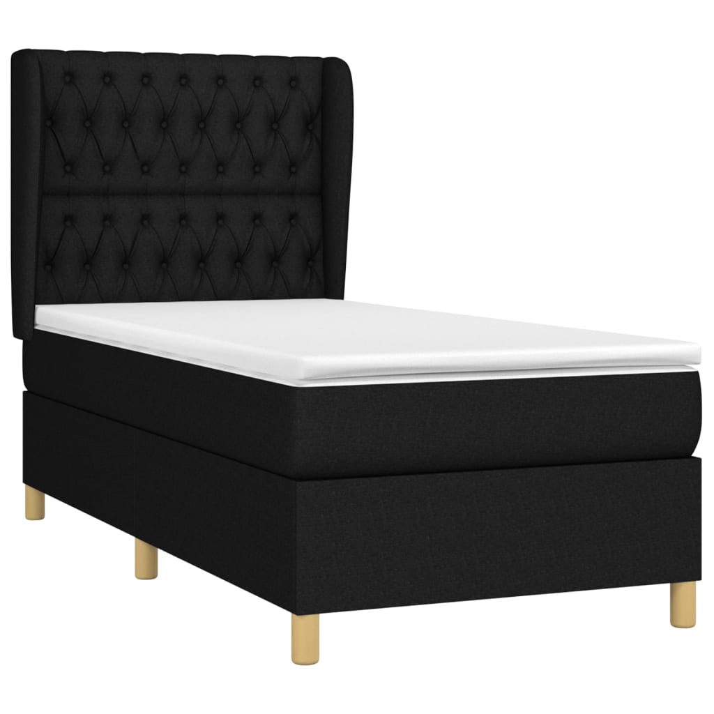 vidaXL Κρεβάτι Boxspring με Στρώμα Μαύρο 100 x 200 εκ. Υφασμάτινο