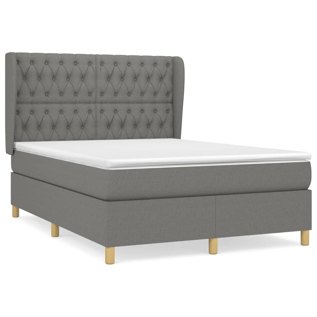 vidaXL Κρεβάτι Boxspring με Στρώμα Σκούρο Γκρι 140x190 εκ. Υφασμάτινο