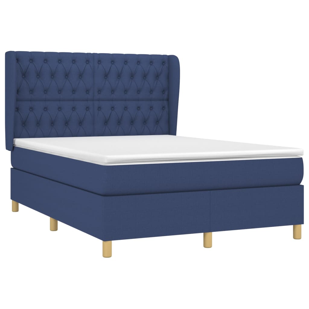 vidaXL Κρεβάτι Boxspring με Στρώμα Μπλε 140x190 εκ. Υφασμάτινο