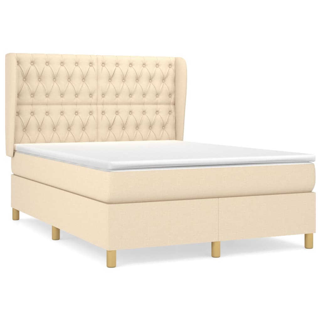 vidaXL Κρεβάτι Boxspring με Στρώμα Κρεμ 140x200 εκ. Υφασμάτινο