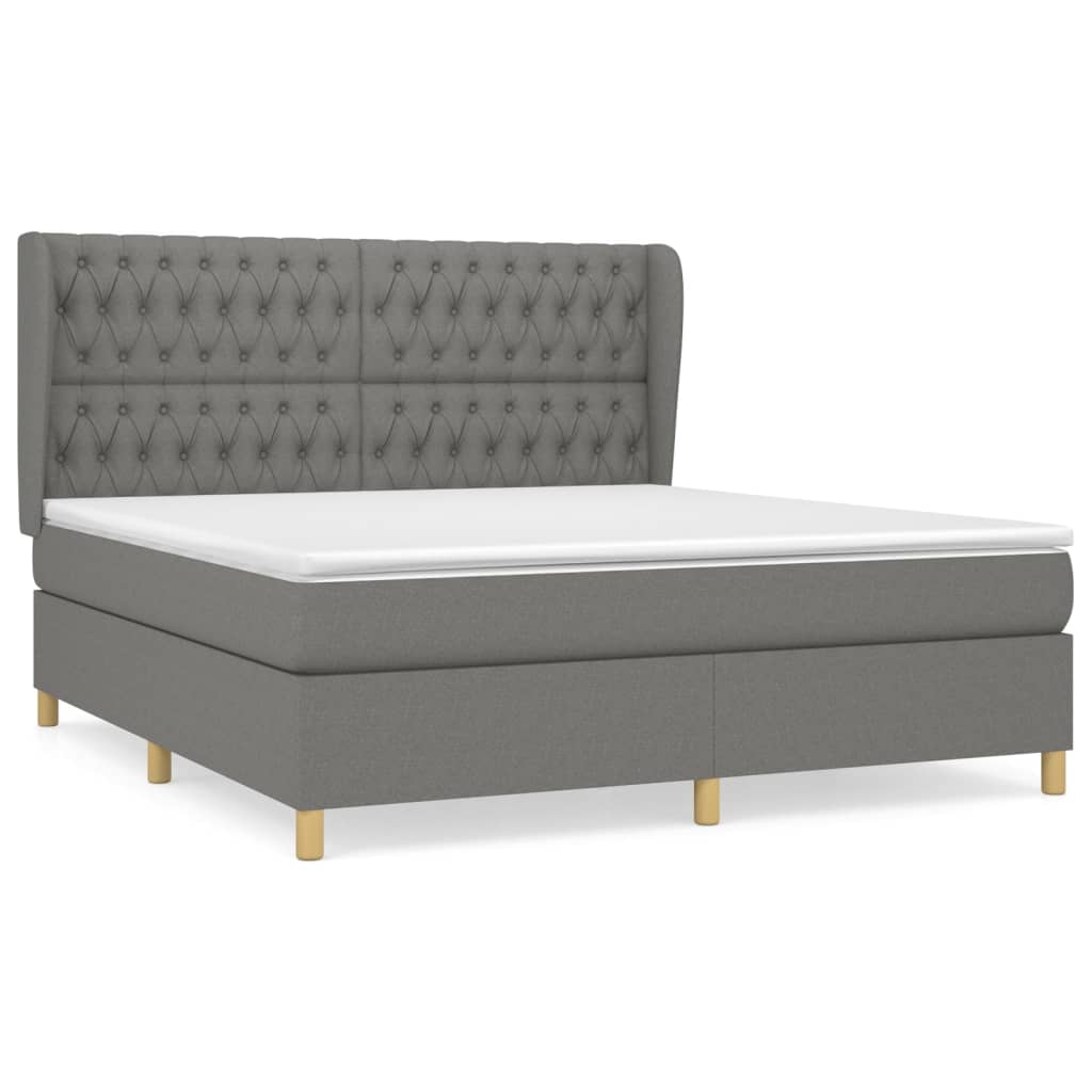 vidaXL Κρεβάτι Boxspring με Στρώμα Σκούρο Γκρι 180x200 εκ Υφασμάτιν