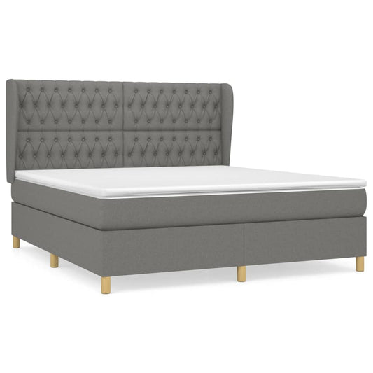 vidaXL Κρεβάτι Boxspring με Στρώμα Σκούρο Γκρι 180x200 εκ Υφασμάτιν