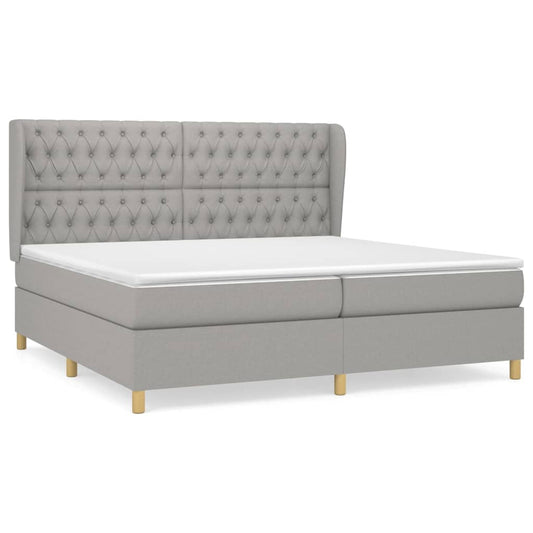 vidaXL Κρεβάτι Boxspring με Στρώμα Ανοιχτό Γκρι 200x200 εκ. Υφασμάτινο