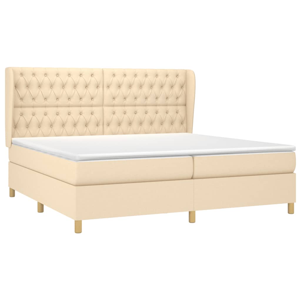 vidaXL Κρεβάτι Boxspring με Στρώμα Κρεμ 200x200 εκ. Υφασμάτινο