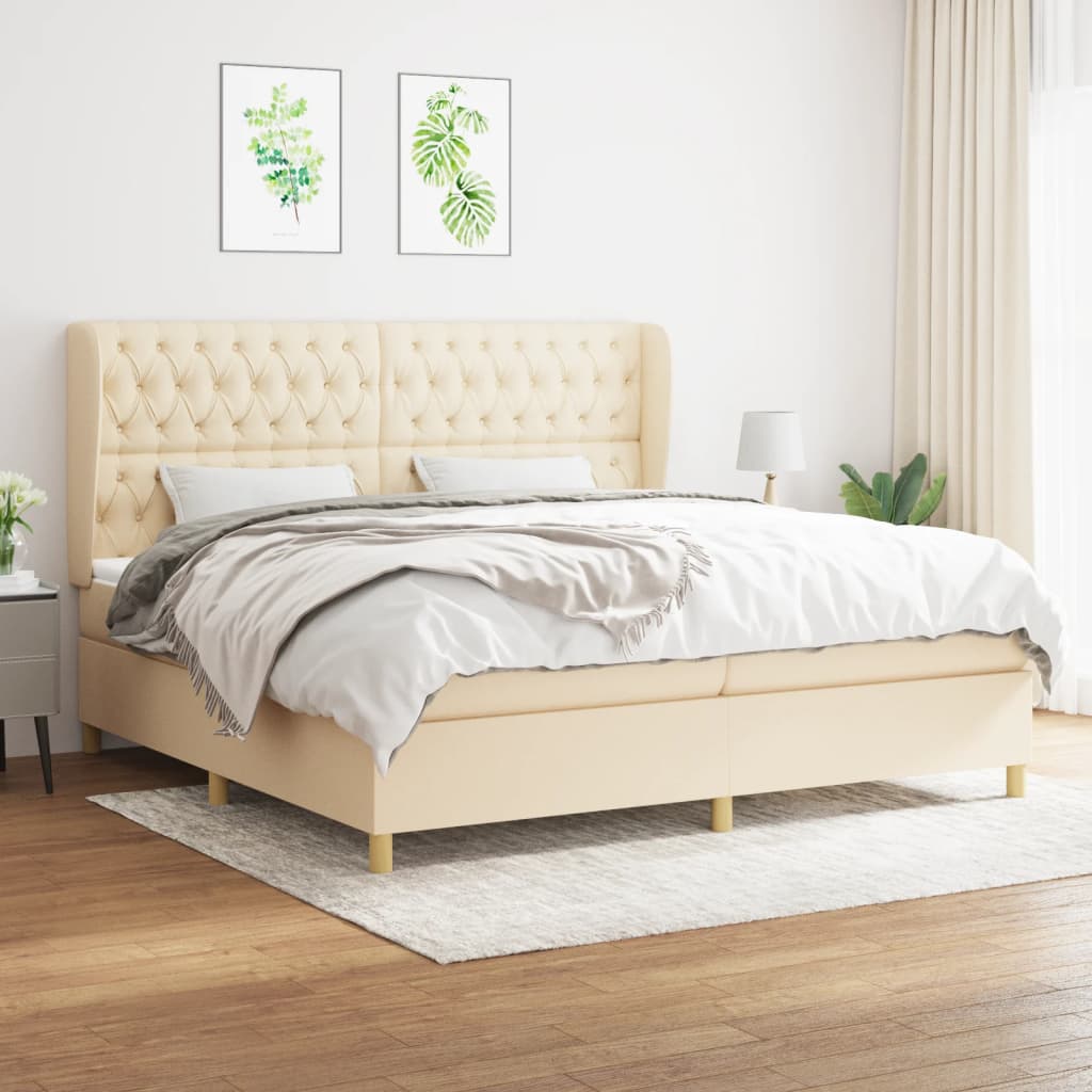 vidaXL Κρεβάτι Boxspring με Στρώμα Κρεμ 200x200 εκ. Υφασμάτινο