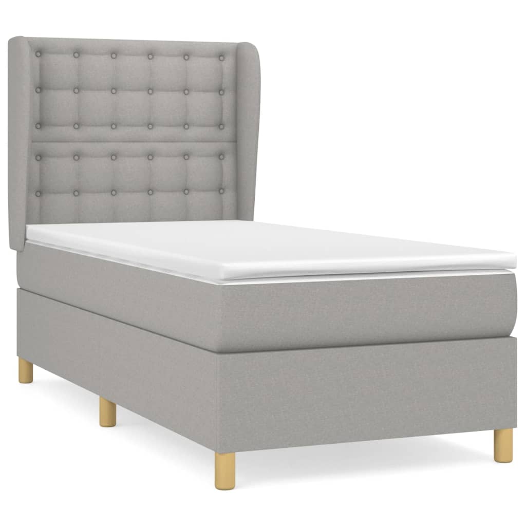 vidaXL Κρεβάτι Boxspring με Στρώμα Ανοιχτό Γκρι 90x190 εκ. Υφασμάτινο