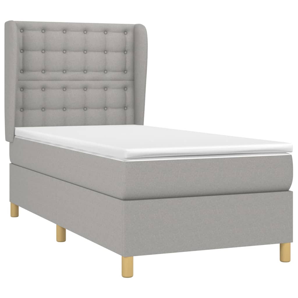 vidaXL Κρεβάτι Boxspring με Στρώμα Ανοιχτό Γκρι 90x200 εκ. Υφασμάτινο