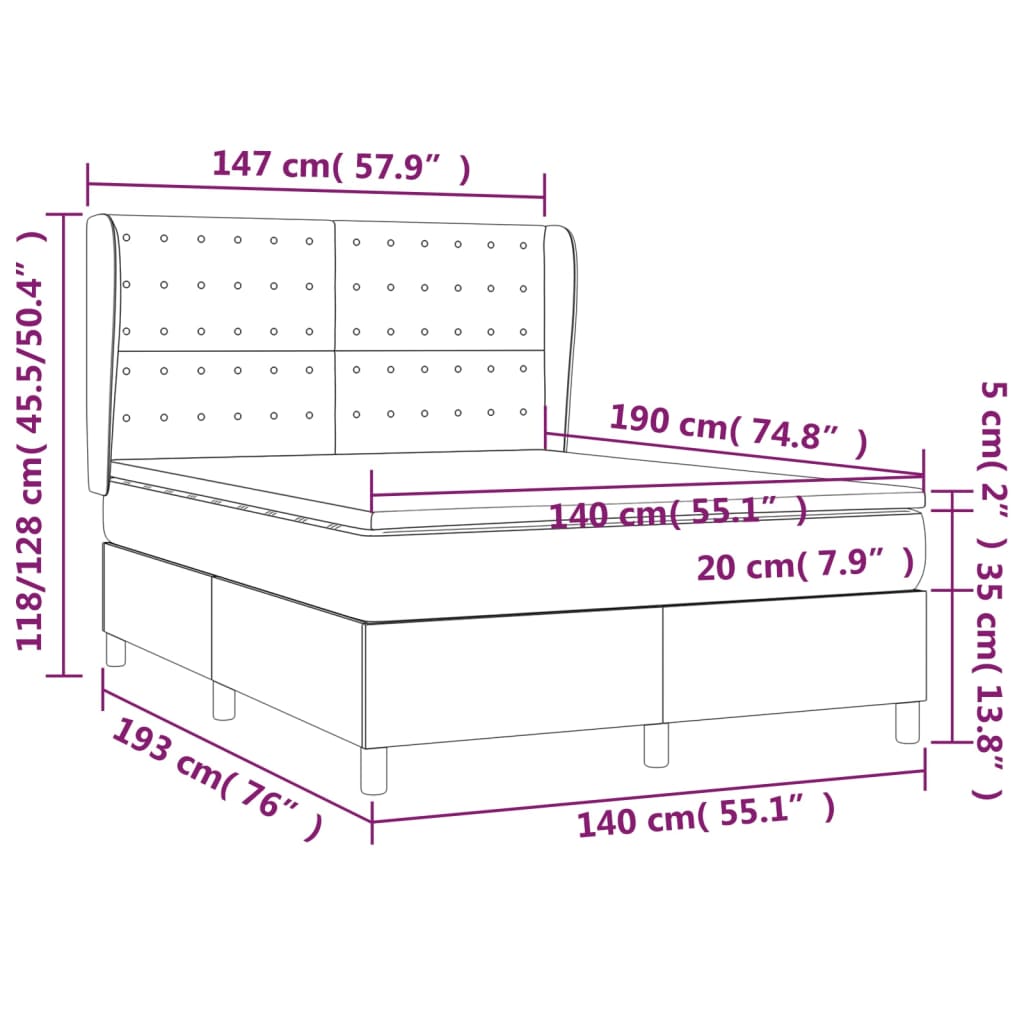 vidaXL Κρεβάτι Boxspring με Στρώμα Ανοιχτό Γκρι 140x190 εκ. Υφασμάτινο