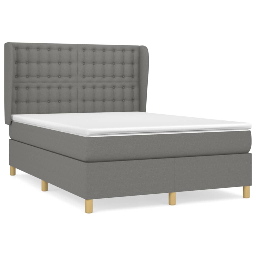 vidaXL Κρεβάτι Boxspring με Στρώμα Σκούρο Γκρι 140x190 εκ. Υφασμάτινο