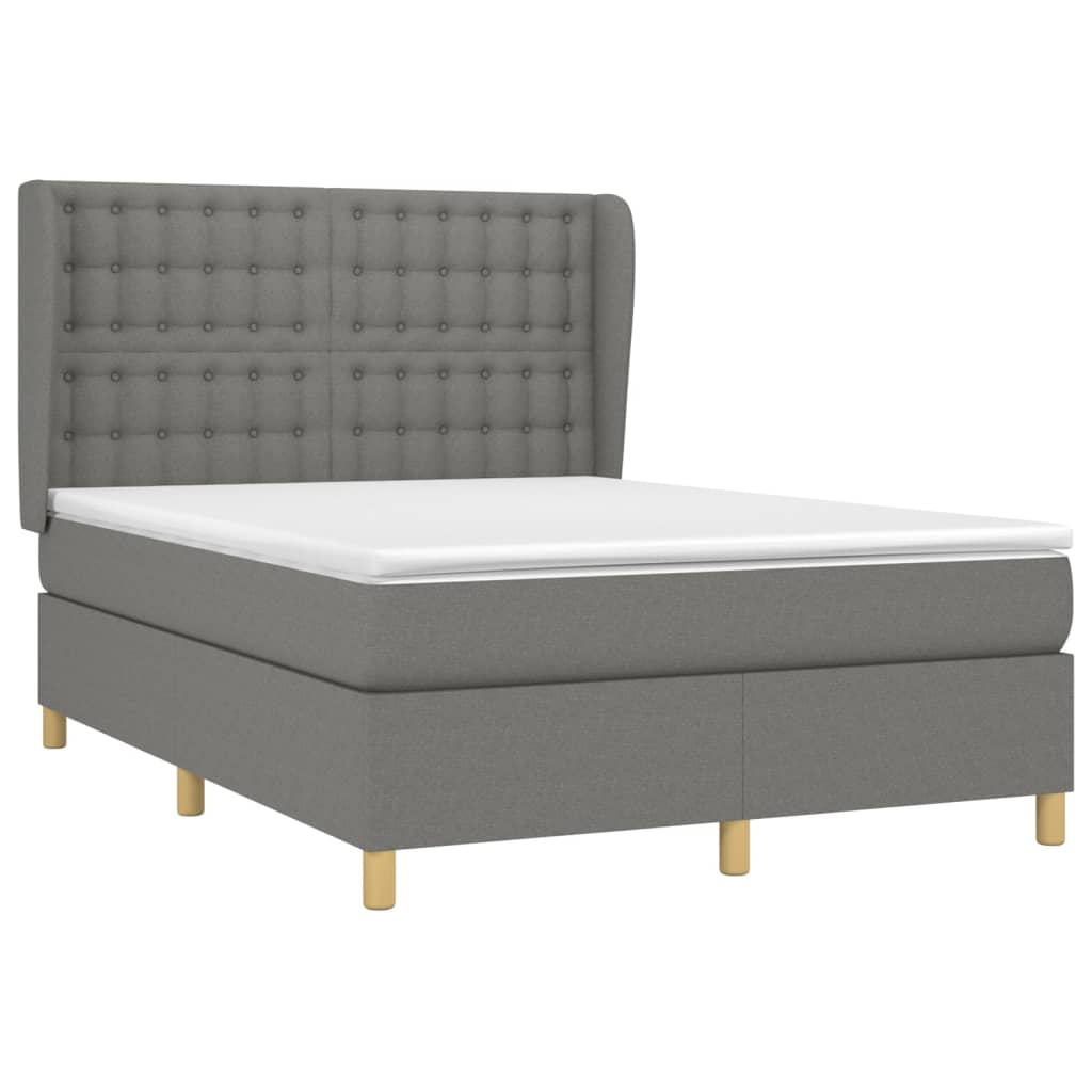 vidaXL Κρεβάτι Boxspring με Στρώμα Σκούρο Γκρι 140x190 εκ. Υφασμάτινο