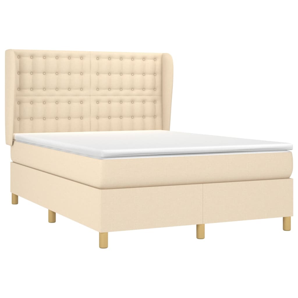 vidaXL Κρεβάτι Boxspring με Στρώμα Κρεμ 140x200 εκ. Υφασμάτινο