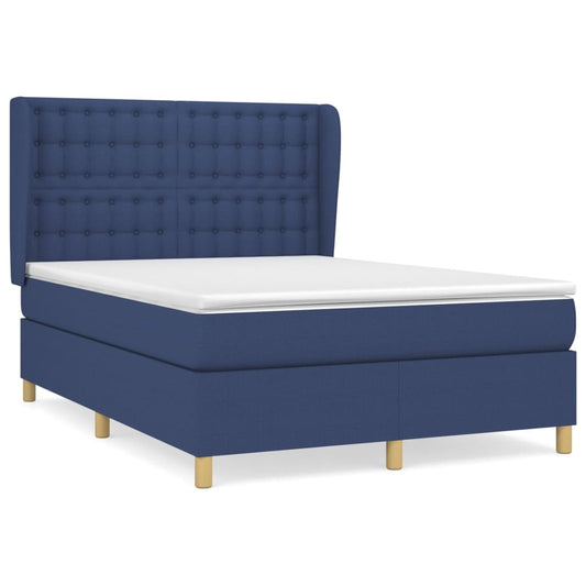 vidaXL Κρεβάτι Boxspring με Στρώμα Μπλε 140x200 εκ. Υφασμάτινο