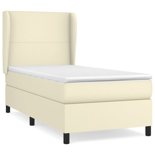 vidaXL Κρεβάτι Boxspring με Στρώμα Κρεμ 80 x 200 εκ. Συνθετικό Δέρμα