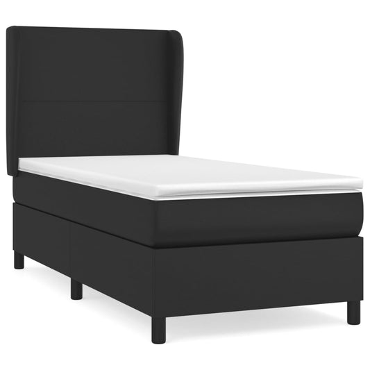 vidaXL Κρεβάτι Boxspring με Στρώμα Μαύρο 90x190εκ. από Συνθετικό Δέρμα