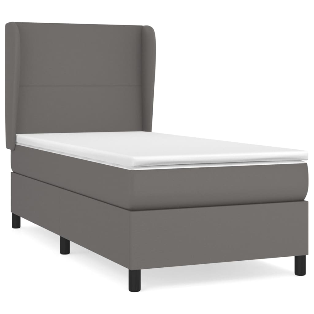 vidaXL Κρεβάτι Boxspring με Στρώμα Γκρι 90x190 εκ. από Συνθετικό Δέρμα