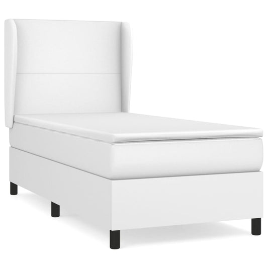 vidaXL Κρεβάτι Boxspring με Στρώμα Λευκό 90x200εκ. από Συνθετικό Δέρμα