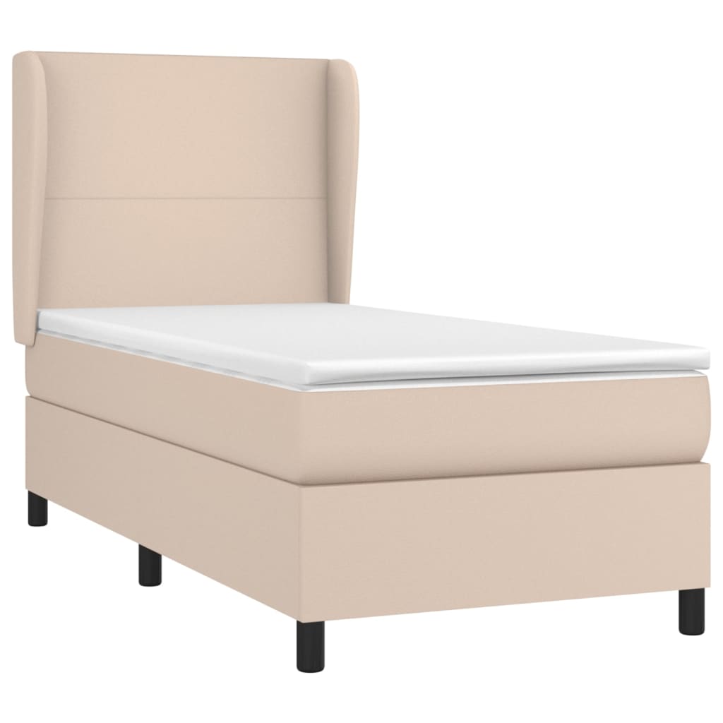 vidaXL Κρεβάτι Boxspring με Στρώμα Καπουτσίνο 90x200εκ.από Συνθ. Δέρμα