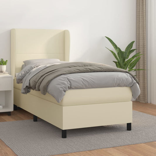 vidaXL Κρεβάτι Boxspring με Στρώμα Κρεμ 100x200εκ. από Συνθετικό Δέρμα