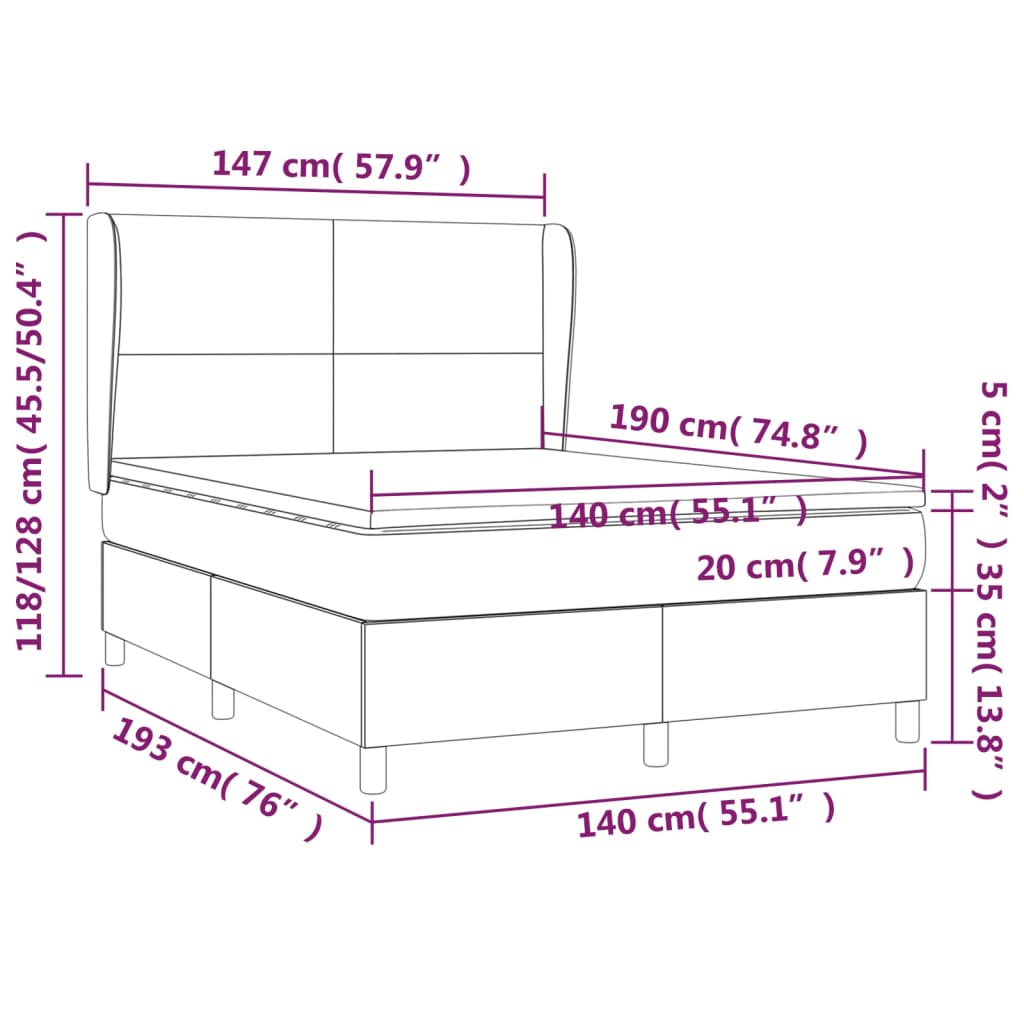 vidaXL Κρεβάτι Boxspring με Στρώμα Μαύρο 140x190εκ.από Συνθετικό Δέρμα
