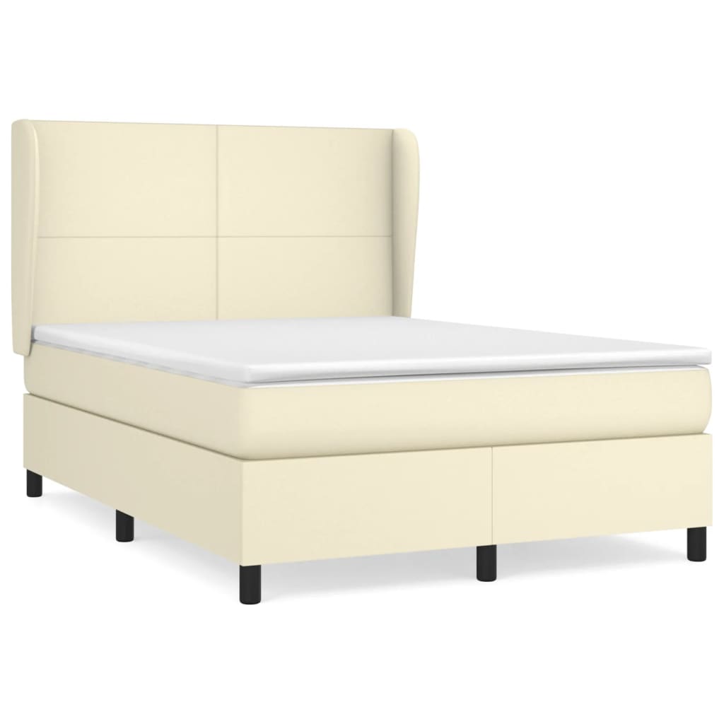 vidaXL Κρεβάτι Boxspring με Στρώμα Κρεμ 140x190εκ. από Συνθετικό Δέρμα