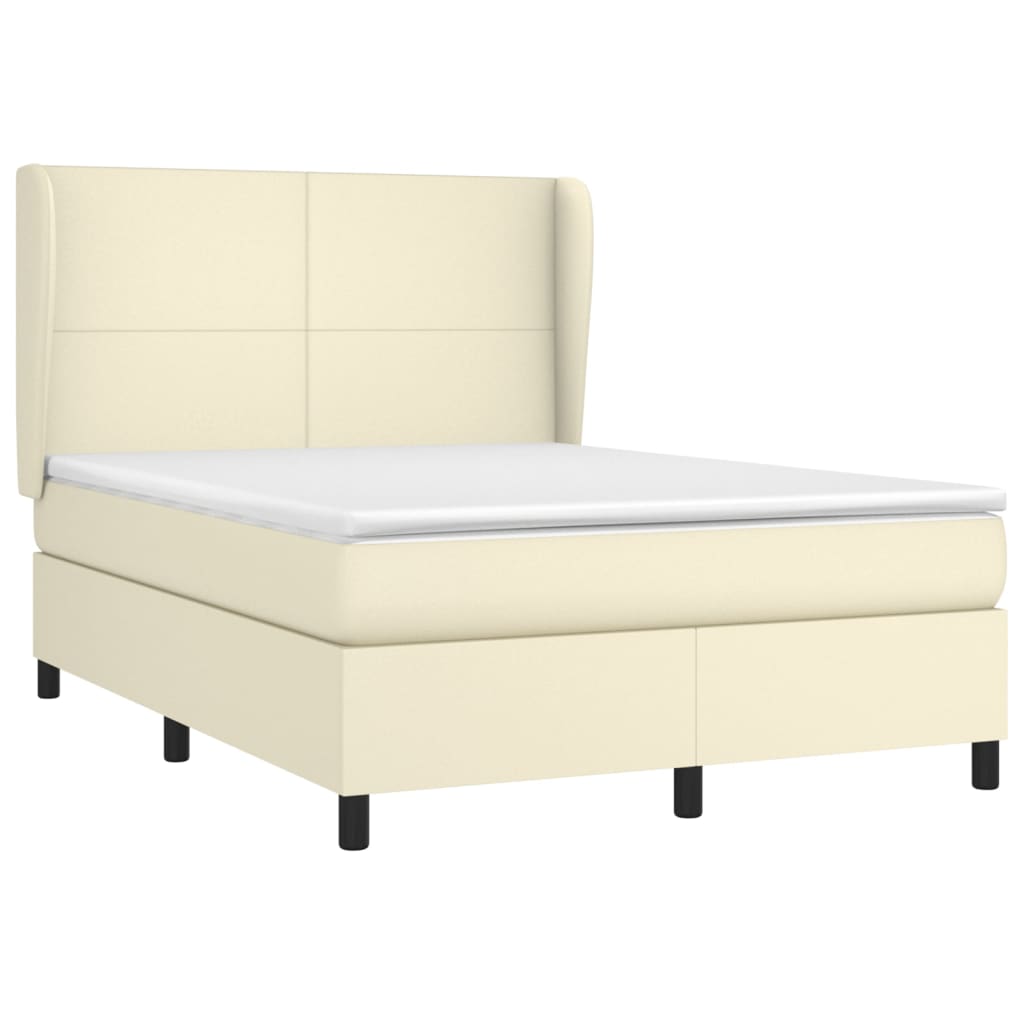 vidaXL Κρεβάτι Boxspring με Στρώμα Κρεμ 140x190εκ. από Συνθετικό Δέρμα